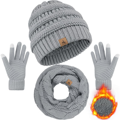 Unisex fleece-knit beanie scarf and gloves winter set
